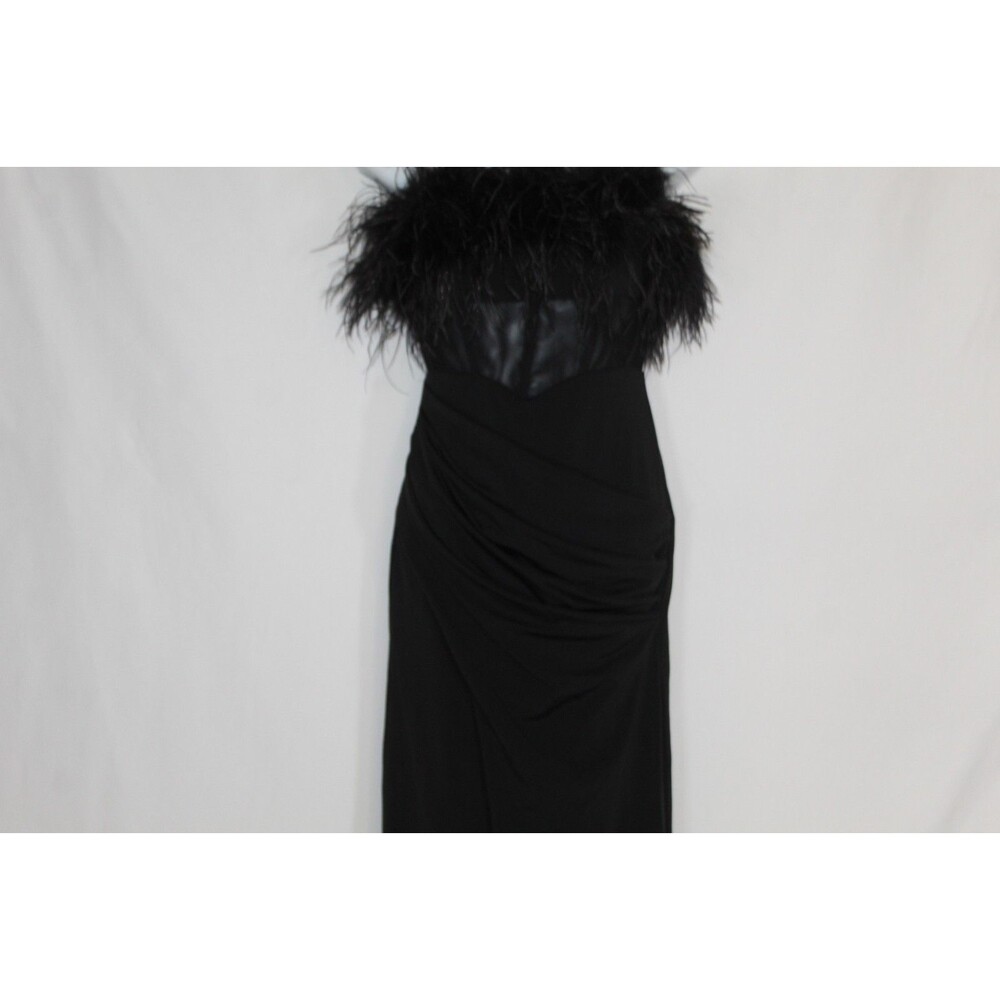 Dear Moon women's black formal gown size 1 stretch feather neckline corset ruche - Picture 5 of 15